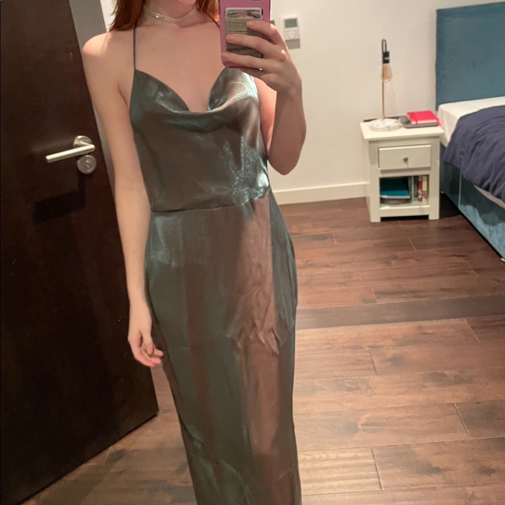 ZARA Silver Metallic Back Laced Slip Dress - Picture 14 of 15